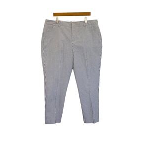 Merona Pants Womens Size 16 Gray/White Seersucker Striped Flat Front 27" Inseam